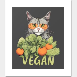 Vegan cat with tomatoes Posters and Art